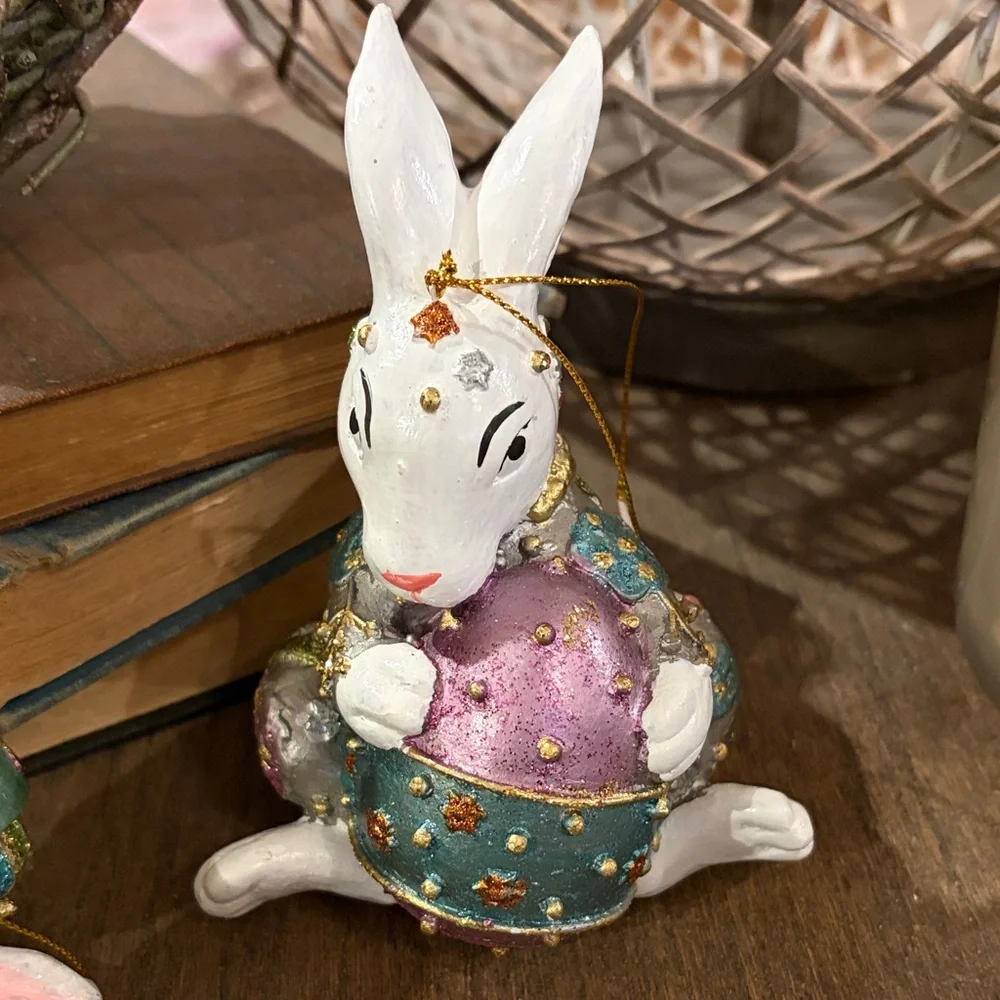 Set of 3 Hand-Painted Bunny Ornaments/NWT